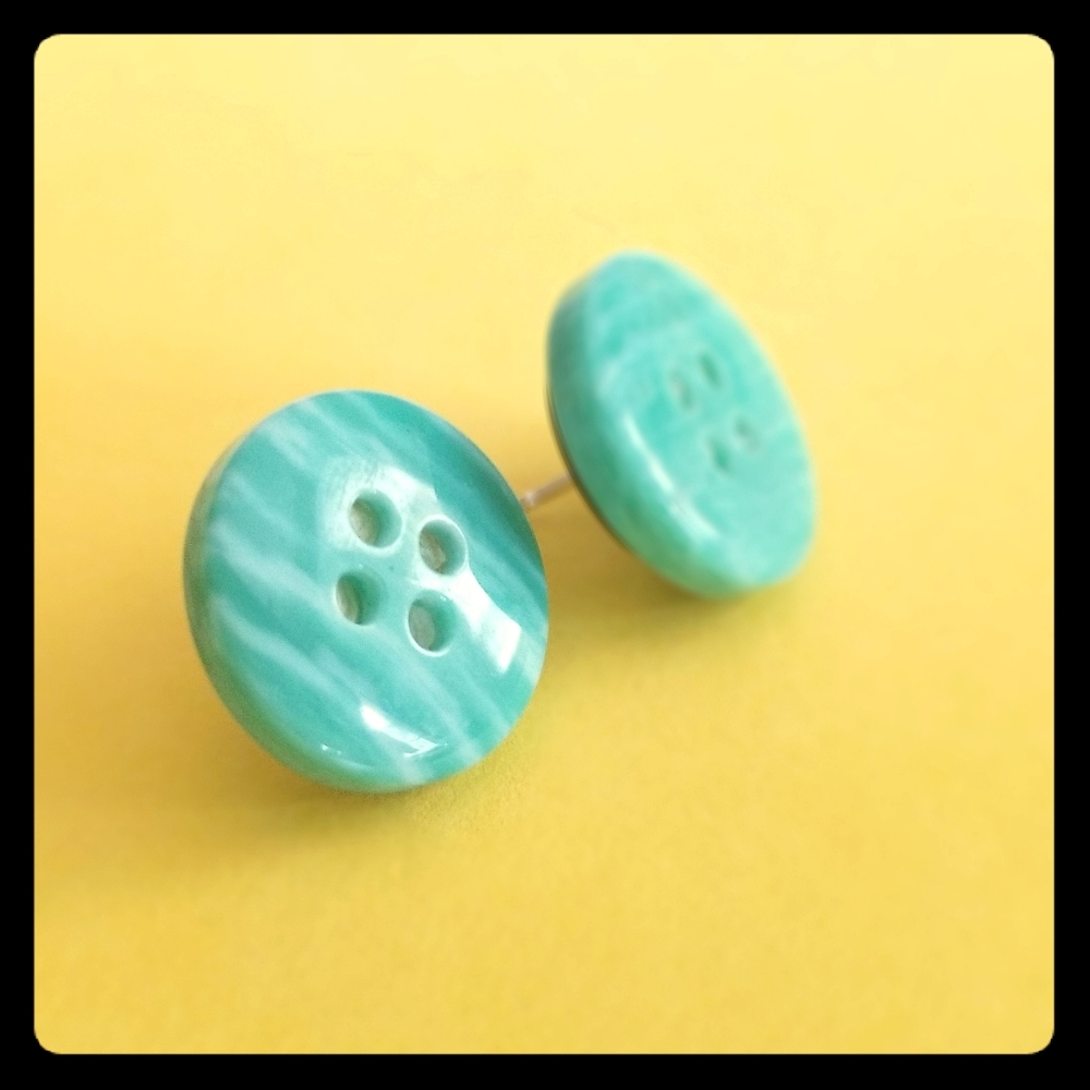 Tiffany Blue Button Earrings